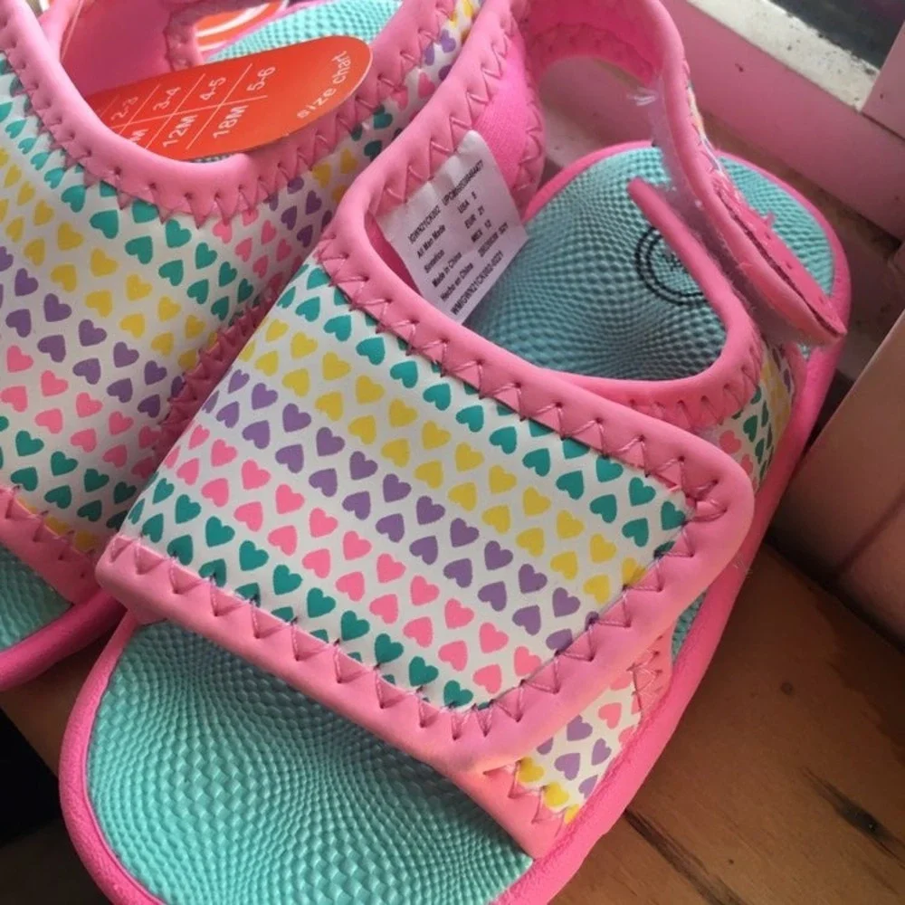 Wonder Nation Water Shoes Toddler 5 Pink Heart Print NWT Mermaid Sole Sandals